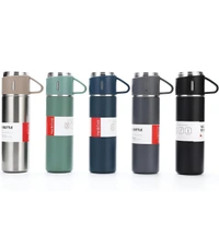 Neo Clean Vacuum Insulated Flask Set with 2 Cups – Keep Drinks Hot or Cold for 24 Hours, Ideal for Coffee, Tea, Milk, with Leak-Proof Design and Portable Travel-Friendly Build (Random Colour)