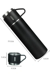 Neo Clean Vacuum Insulated Flask Set with 2 Cups – Keep Drinks Hot or Cold for 24 Hours, Ideal for Coffee, Tea, Milk, with Leak-Proof Design and Portable Travel-Friendly Build (Random Colour)