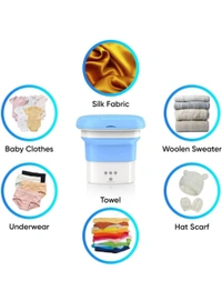 Neo Clean Mini Foldable Washing Machine | 0.8 Kg Portable Mini Top Loading Washing Machine, Foldable Bucket Washer with Modes, Single Person Use Mobile Washing & Spin Dry for Baby Clothes, Travel, Hostel, Lightweight (Multi)
