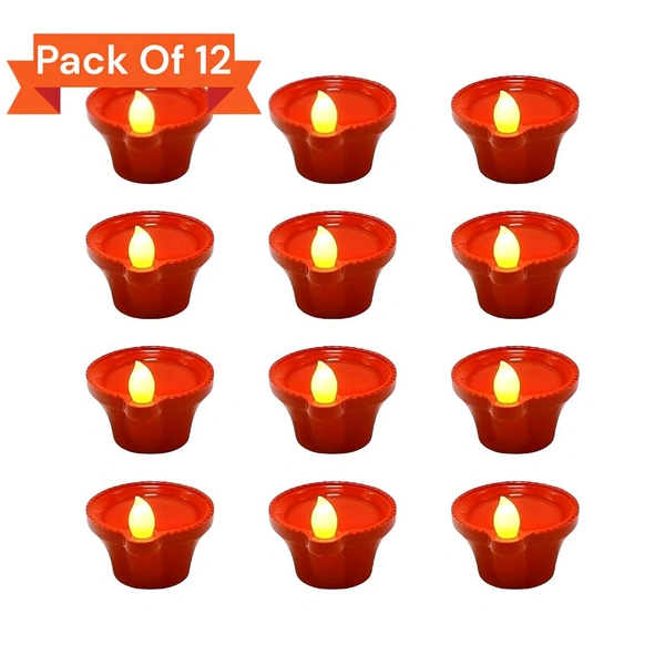 Neo Clean LED Water Sensor Diya for Home – Battery-Operated E-Diya with Warm Yellow Lights, Ideal for Diwali and Festive Decorations, Minimalist Design, Set of 12