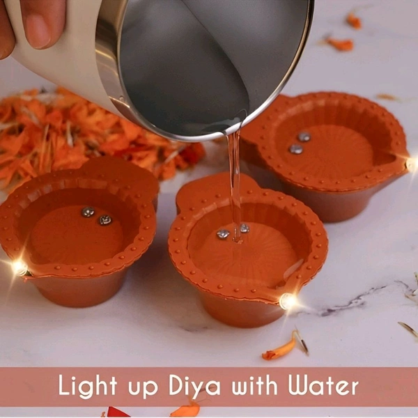 Neo Clean LED Water Sensor Diya for Home – Battery-Operated E-Diya with Warm Yellow Lights, Ideal for Diwali and Festive Decorations, Minimalist Design, Set of 12
