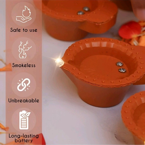 Neo Clean LED Water Sensor Diya for Home – Battery-Operated E-Diya with Warm Yellow Lights, Ideal for Diwali and Festive Decorations, Minimalist Design, Set of 12
