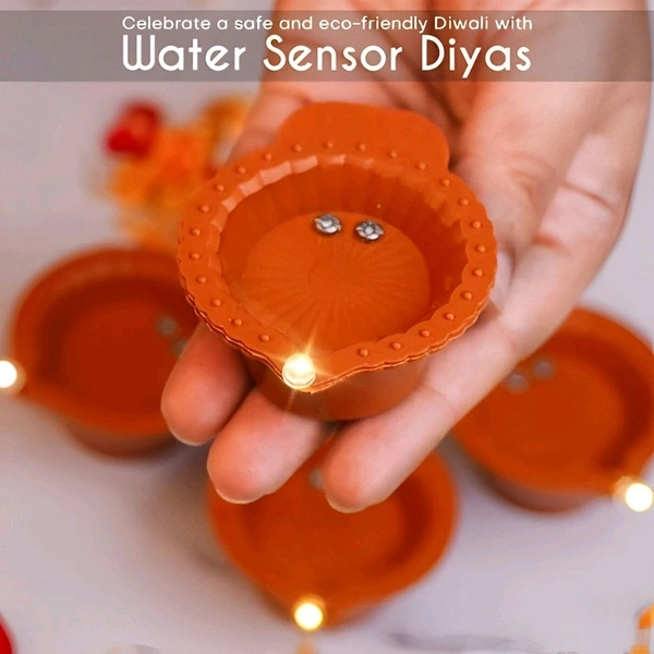 Neo Clean LED Water Sensor Diya for Home – Battery-Operated E-Diya with Warm Yellow Lights, Ideal for Diwali and Festive Decorations, Minimalist Design, Set of 12
