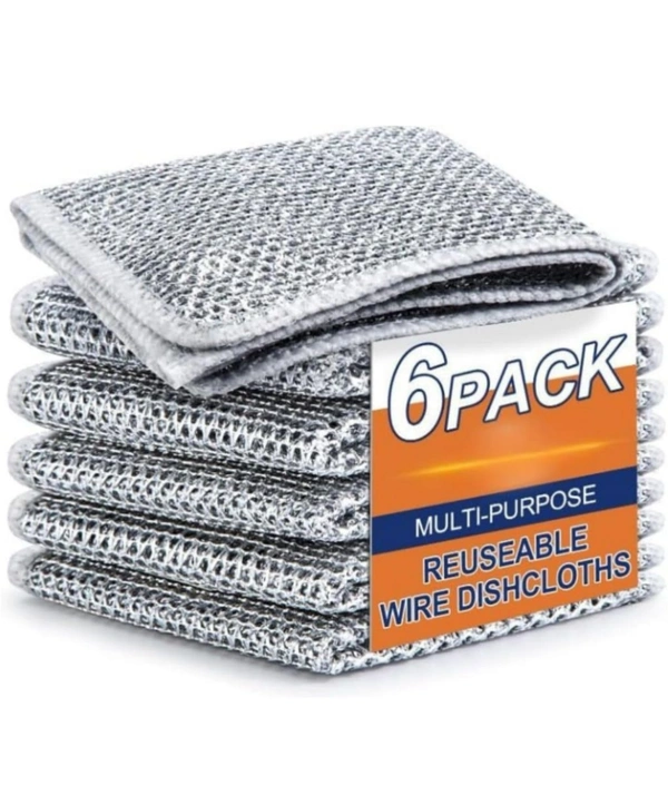 Neo Clean Multipurpose Non-Scratch Scrubbing Wire Dishwashing Cloths, Double Stainless Steel Scrubber, Reusable Wire Dish Towels for Wet and Dry Use, Kitchen Cleaning Rags (Pack of 6)