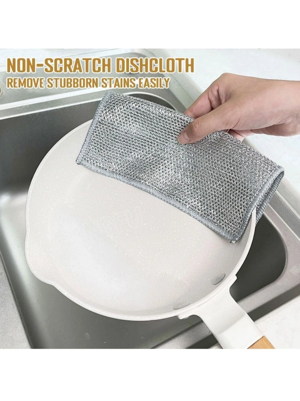 Neo Clean Multipurpose Non-Scratch Scrubbing Wire Dishwashing Cloths, Double Stainless Steel Scrubber, Reusable Wire Dish Towels for Wet and Dry Use, Kitchen Cleaning Rags (Pack of 6)