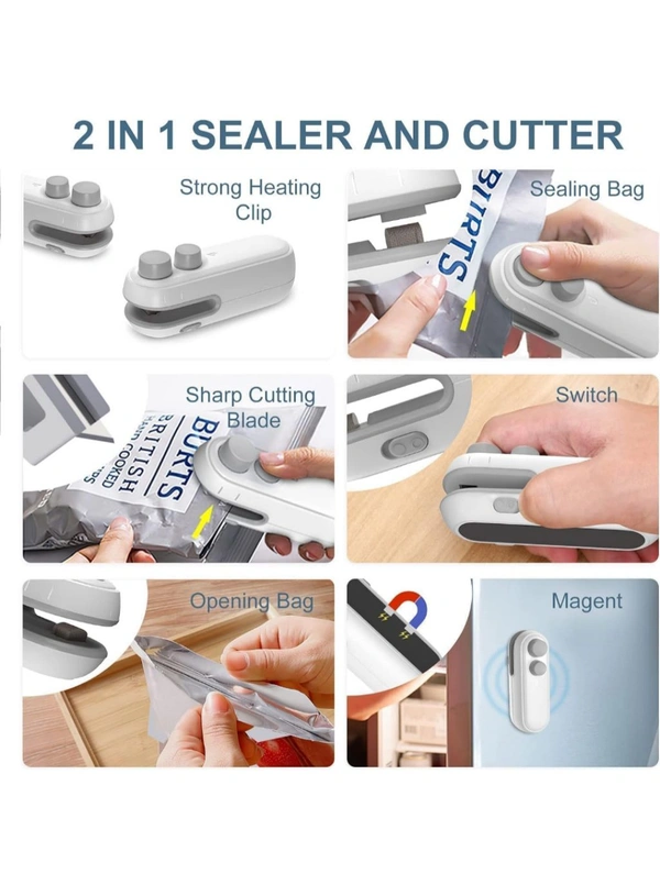 Neo Clean Mini Bag Sealer | Handheld Heat Sealing Machine for Food, Snacks & Plastic Bags | Portable Resealer with Cutter & Rechargeable Battery
