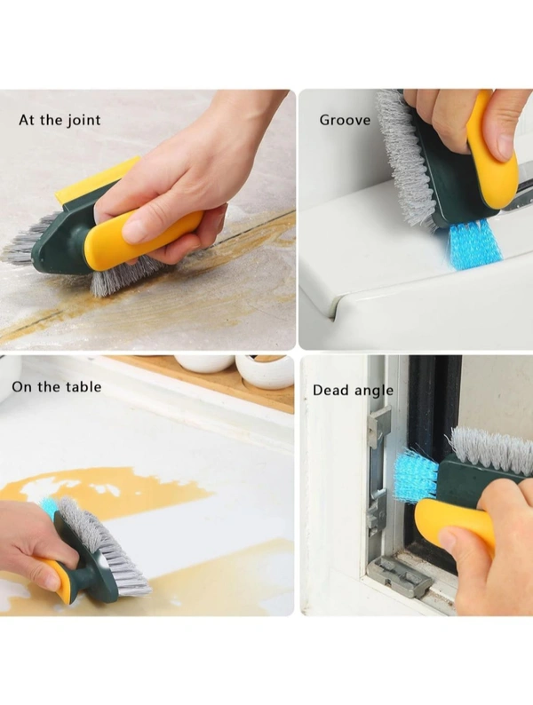 Neo Clean 4-in-1 Tile Grout Cleaner and Floor Scrub Brush with Squeegee, 1-Piece V-Shaped Gap Scrub Brush with Stiff Bristles, Crevice Cleaning Tool for Floors, Windows, Sinks, and Kitchen (Tile Brush)