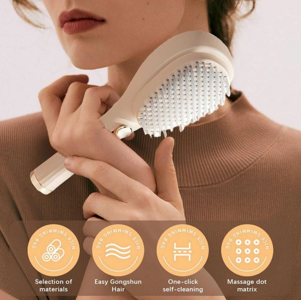Neo Clean Retractable Hair Brush with Self-Cleaning Bristles – Ergonomic Handle, Anti-Static, Telescopic Design for All Hair Types and Wigs, One-Click Hair Comb for Men and Women (Random Colour)