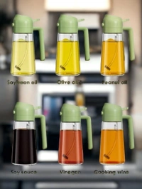 Neo Clean 2-in-1 Olive Oil Pourer and Dispenser Bottle for Kitchen, Glass Bottle with Premium Nozzle, Ideal for Air Fryer, Salad, BBQ, and Roasting (Multi-Color) (500ml)