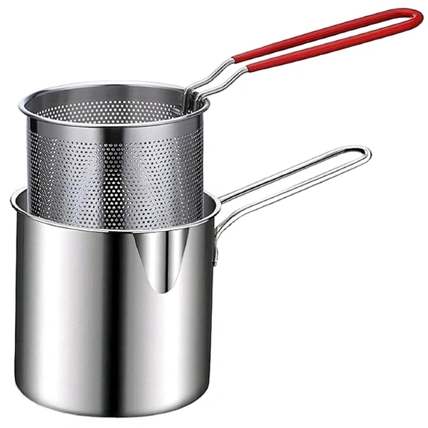 Neo Clean Deep Frying Pot with Drain Basket, 1200ml Stainless Steel Pan with Handle – Ideal for Frying French Fries, Chicken Wings, Fish, and Boiling Butter, Gravies, Pasta (Multifunctional Oil Fryer).