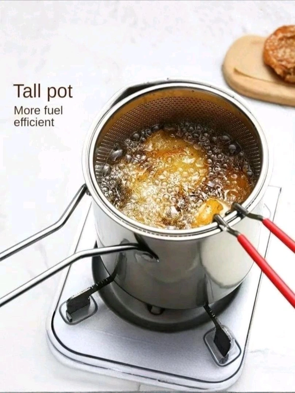 Neo Clean Deep Frying Pot with Drain Basket, 1200ml Stainless Steel Pan with Handle – Ideal for Frying French Fries, Chicken Wings, Fish, and Boiling Butter, Gravies, Pasta (Multifunctional Oil Fryer).