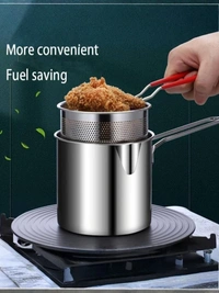 Neo Clean Deep Frying Pot with Drain Basket, 1200ml Stainless Steel Pan with Handle – Ideal for Frying French Fries, Chicken Wings, Fish, and Boiling Butter, Gravies, Pasta (Multifunctional Oil Fryer).