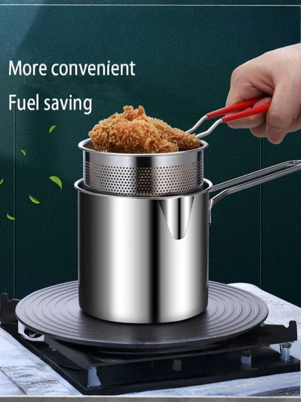 Neo Clean Deep Frying Pot with Drain Basket, 1200ml Stainless Steel Pan with Handle – Ideal for Frying French Fries, Chicken Wings, Fish, and Boiling Butter, Gravies, Pasta (Multifunctional Oil Fryer).