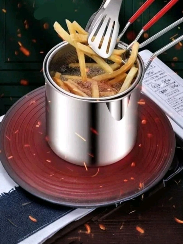 Neo Clean Deep Frying Pot with Drain Basket, 1200ml Stainless Steel Pan with Handle – Ideal for Frying French Fries, Chicken Wings, Fish, and Boiling Butter, Gravies, Pasta (Multifunctional Oil Fryer).