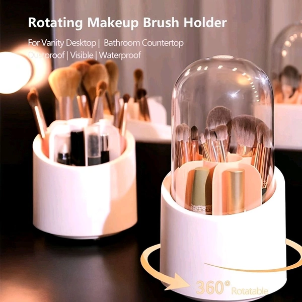 Neo Clean 360° Rotating Makeup Brush Organizer with Lid - Dustproof, Waterproof, and Compact Storage for Vanity, Bathroom, or Desk - Multi-Compartment Cosmetic Holder for Brushes, Lipsticks, and Tools