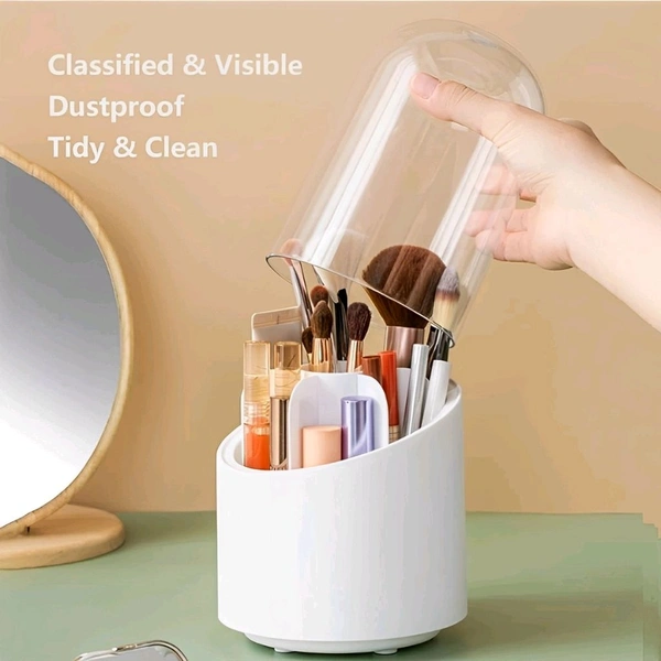 Neo Clean 360° Rotating Makeup Brush Organizer with Lid - Dustproof, Waterproof, and Compact Storage for Vanity, Bathroom, or Desk - Multi-Compartment Cosmetic Holder for Brushes, Lipsticks, and Tools