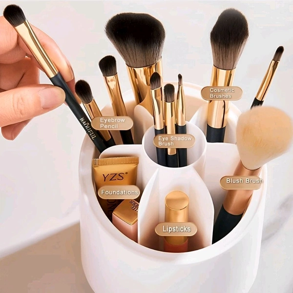 Neo Clean 360° Rotating Makeup Brush Organizer with Lid - Dustproof, Waterproof, and Compact Storage for Vanity, Bathroom, or Desk - Multi-Compartment Cosmetic Holder for Brushes, Lipsticks, and Tools