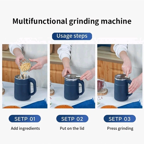 Neo Clean Portable Spice Grinder with Handle, Electric Grain Mill, Stainless Steel for Dry Grains, Spices, Cereals, Seasonings, and Coffee Beans (Multicolor)