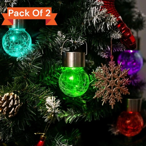 Neo Clean Multi-Color Changing Cracked Glass Solar Hanging Lights - Waterproof Outdoor Lanterns for Garden, Yard, Patio, and Lawn, (Pack of 2)
