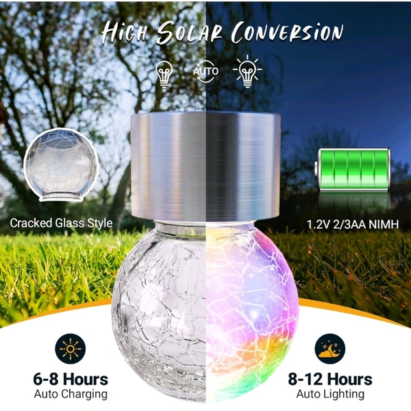 Neo Clean Multi-Color Changing Cracked Glass Solar Hanging Lights - Waterproof Outdoor Lanterns for Garden, Yard, Patio, and Lawn, (Pack of 2)