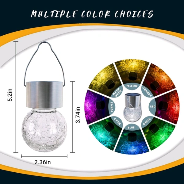 Neo Clean Multi-Color Changing Cracked Glass Solar Hanging Lights - Waterproof Outdoor Lanterns for Garden, Yard, Patio, and Lawn, (Pack of 2)