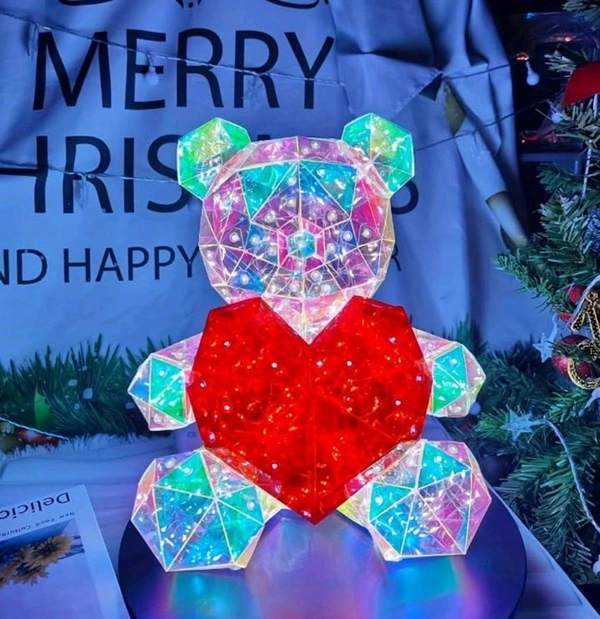 Neo Clean 3D Crystal Teddy Bear Night Light with Heart - Cute Colorful LED Table Lamp, Gift-Ready Glowing Teddy Bear Lamp (1 Pc)