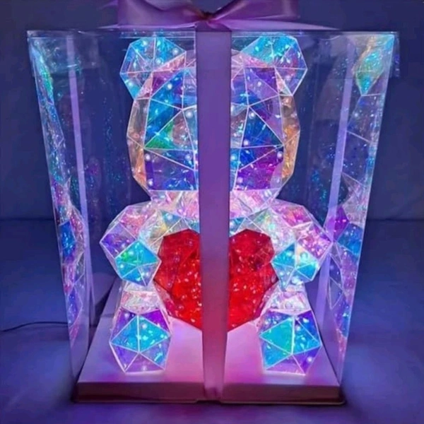 Neo Clean 3D Crystal Teddy Bear Night Light with Heart - Cute Colorful LED Table Lamp, Gift-Ready Glowing Teddy Bear Lamp (1 Pc)