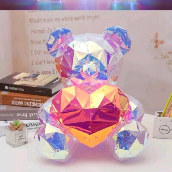 Neo Clean 3D Crystal Teddy Bear Night Light with Heart - Cute Colorful LED Table Lamp, Gift-Ready Glowing Teddy Bear Lamp (1 Pc)