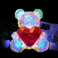 Neo Clean 3D Crystal Teddy Bear Night Light with Heart - Cute Colorful LED Table Lamp, Gift-Ready Glowing Teddy Bear Lamp (1 Pc)
