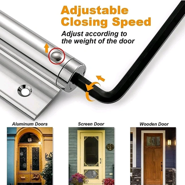 Neo Clean Silver Spring Automatic Door Closer for Lightweight Residential & Commercial Doors - Includes Fitting Set (1 Pc)