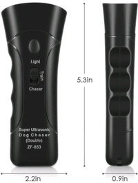 Neo Clean Ultrasonic Dog Repeller & Anti-Barking Device with LED Flashlight - Effective Sonic Trainer for Bark Control (Black)
