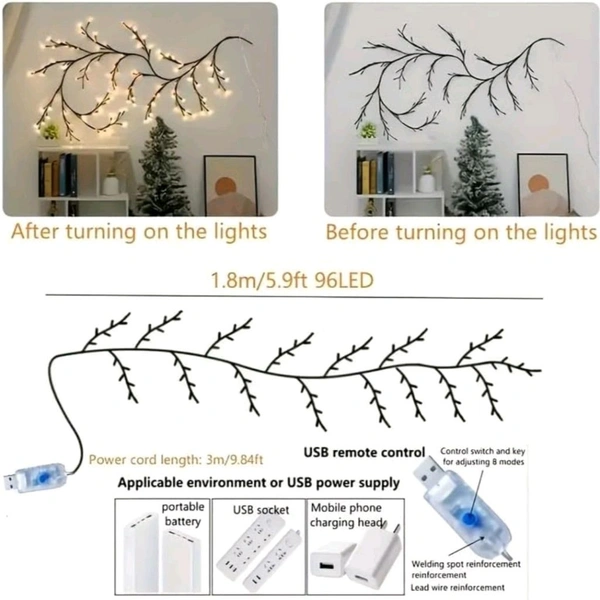 Neo Clean Plastic Willow Vine LED Lights With Remote - Enchanted Waterproof Indoor & Outdoor Decor for Bedroom, Living Room & Garden (Pack Of 1)
