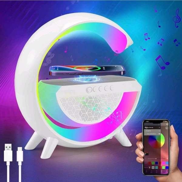 Neo Clean 3-in-1 Night Light Bluetooth Speaker with 15W Wireless Charger & LED Desk Lamp – Perfect Bedside Lamp for Bedroom Decor & Gift Ideas (G Speaker Lamp)