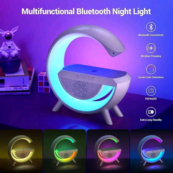 Neo Clean 3-in-1 Night Light Bluetooth Speaker with 15W Wireless Charger & LED Desk Lamp – Perfect Bedside Lamp for Bedroom Decor & Gift Ideas (G Speaker Lamp)