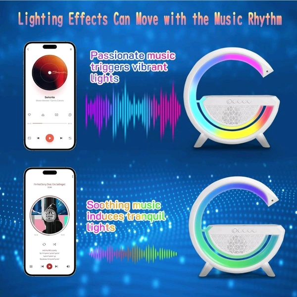 Neo Clean 3-in-1 Night Light Bluetooth Speaker with 15W Wireless Charger & LED Desk Lamp – Perfect Bedside Lamp for Bedroom Decor & Gift Ideas (G Speaker Lamp)