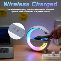 Neo Clean 3-in-1 Night Light Bluetooth Speaker with 15W Wireless Charger & LED Desk Lamp – Perfect Bedside Lamp for Bedroom Decor & Gift Ideas (G Speaker Lamp)