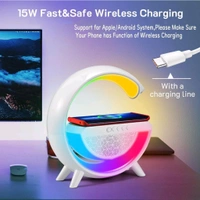 Neo Clean 3-in-1 Night Light Bluetooth Speaker with 15W Wireless Charger & LED Desk Lamp – Perfect Bedside Lamp for Bedroom Decor & Gift Ideas (G Speaker Lamp)