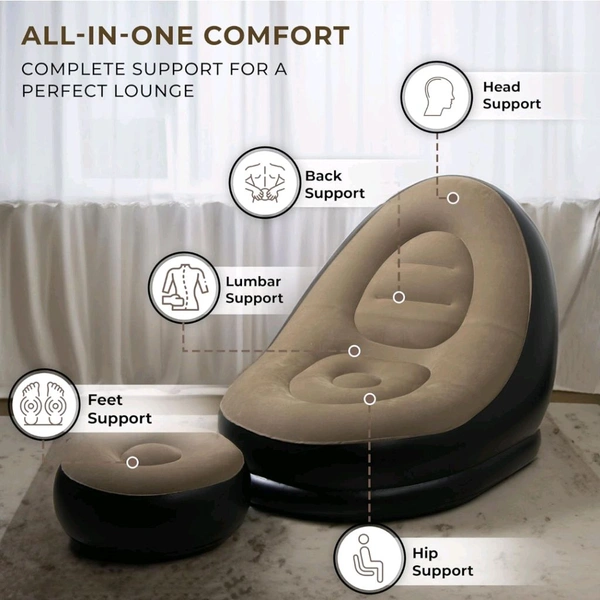 Neo Clean Inflatable Recliner Sofa with Footstool - Ultimate Relaxation Lounge Chair, Lightweight & Portable for Home and Office (Brown)