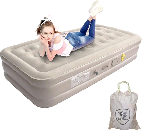 Neo Clean Single Inflatable Mattress with Built-in Pump | Quick Inflation Air Bed for Camping, Travel & Guest Use - Includes 2 Pillows