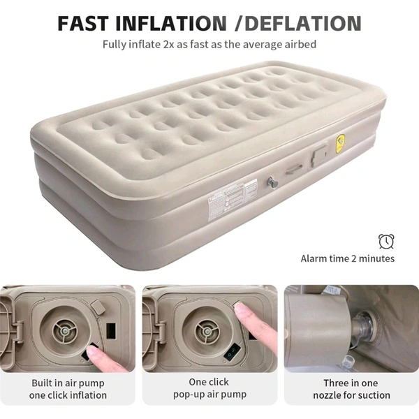 Neo Clean Single Inflatable Mattress with Built-in Pump | Quick Inflation Air Bed for Camping, Travel & Guest Use - Includes 2 Pillows