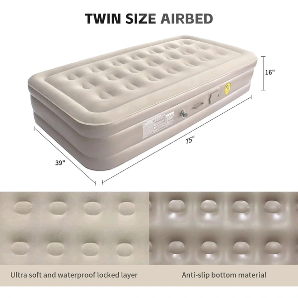 Neo Clean Single Inflatable Mattress with Built-in Pump | Quick Inflation Air Bed for Camping, Travel & Guest Use - Includes 2 Pillows