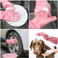 Neo Clean Magic Silicone Dishwashing Gloves - Multipurpose Pet Bathing Silicone Cleaning Gloves for Kitchen, Pet Grooming, Car Wash, and Bathroom Cleaning (Multicolour, 1 Pair)