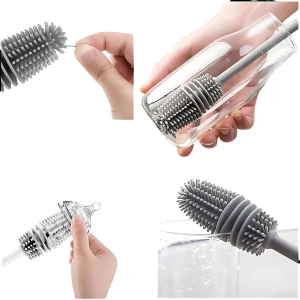 Neo Clean Silicone Bottle Cleaning Brush with Long Handle | Baby Bottles, Water Bottles, Vases, Containers & Glass Cleaner | Durable Kitchen Accessories | Pack of 2 (31 cm)