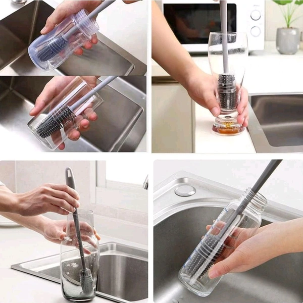 Neo Clean Silicone Bottle Cleaning Brush with Long Handle | Baby Bottles, Water Bottles, Vases, Containers & Glass Cleaner | Durable Kitchen Accessories | Pack of 2 (31 cm)