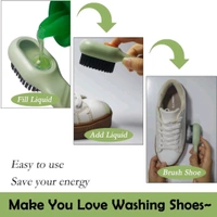Neo Clean 2 Pcs Multifunctional Liquid Shoe Brush with Built-In Soap Dispenser | Long Handle Shoe Cleaner with Liquid Cartridge | Durable Plastic Cleaning Brush