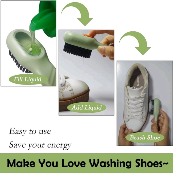 Neo Clean 2 Pcs Multifunctional Liquid Shoe Brush with Built-In Soap Dispenser | Long Handle Shoe Cleaner with Liquid Cartridge | Durable Plastic Cleaning Brush