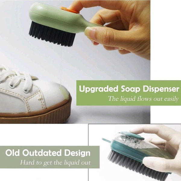 Neo Clean 2 Pcs Multifunctional Liquid Shoe Brush with Built-In Soap Dispenser | Long Handle Shoe Cleaner with Liquid Cartridge | Durable Plastic Cleaning Brush
