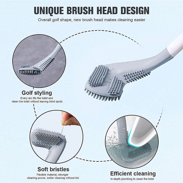 Neo Clean Golf Shape Silicone Toilet Brush Set with Wall Hook – Anti-Drip, Long Handle, Quick Cleaning for Western & Indian Toilets (Pack of 2)