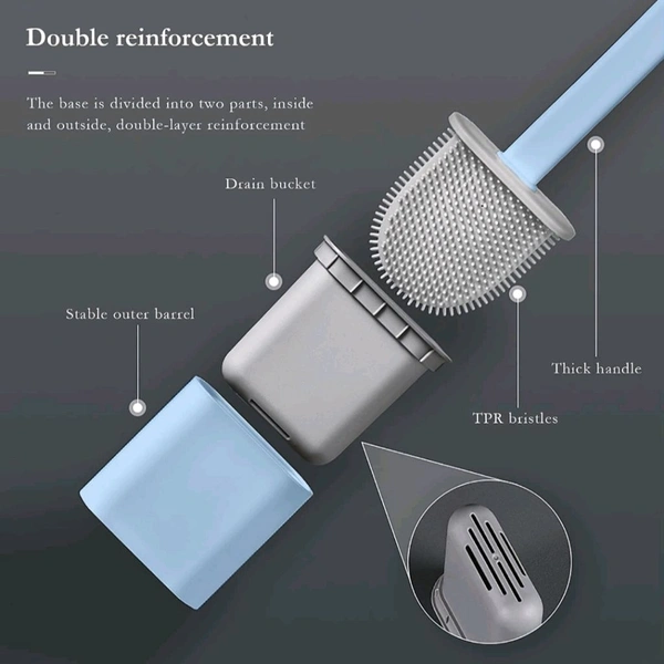 Neo Clean Silicone Toilet Brush with Slim Holder | Flex Wall-Mounted Anti-Drip Toilet Brush Set | Non-Slip Long Handle Toilet Bowl Cleaner (Multicolor, Plastic)