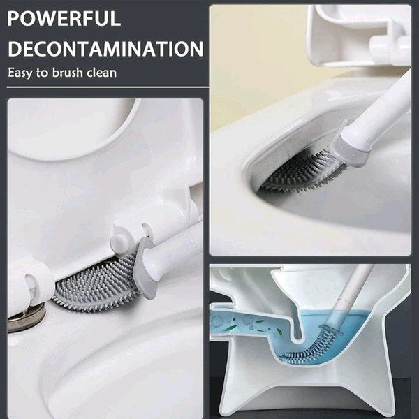 Neo Clean Silicone Toilet Brush with Slim Holder | Flex Wall-Mounted Anti-Drip Toilet Brush Set | Non-Slip Long Handle Toilet Bowl Cleaner (Multicolor, Plastic)